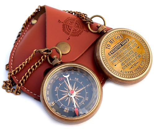 to My Son Compass with Wooden Box-Mom to Son Compass–Father to Son Gifts- to My Grandson -Graduation Day Gifts for Son-Birthday, Baptism, Graduation, Confirmation, Communion Compass for Women Men - style: # 5 TO MY SON COMPASS