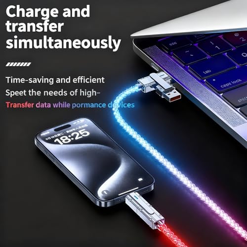 USB Cable PD Fast Charger Lighted Up (USB 4IN1 RGB),Supports Data Transfer, can be Used as a Night Light, Cable Length Approx. 39 inches, Compatible with Most Devices. - color: USB 4IN1 RGB
