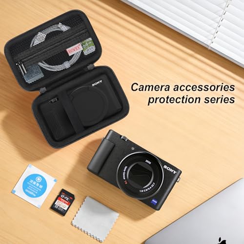 BOVKE 2-in-1 Camera Case Bundle Set for Sony ZV-1 Digital Camera, Black | Shockproof EVA Hard Case & Anti-Slip Soft Silicone Skin Cover w/Removable Lens Cap, Sony ZV 1 Camera Protection Bundle Kit - color: Black