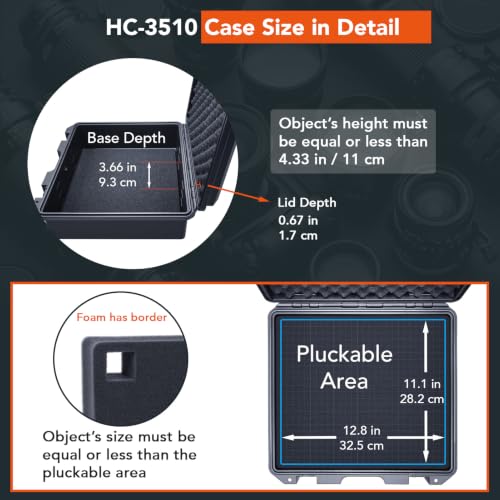 Lykus HC-3510 Waterproof Hard Case with Foam, Inner Size 12.8*11.1*4.33in | IP67 Waterproof, Pluckable Foam, Suitable for Cameras, Lenses, Electronic Equipment and More - color: Black, size: HC-3510