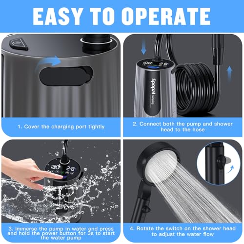 Spopal Portable Shower for Camping, [Upgraded] 10000mAh Rechargeable - color: Sliver