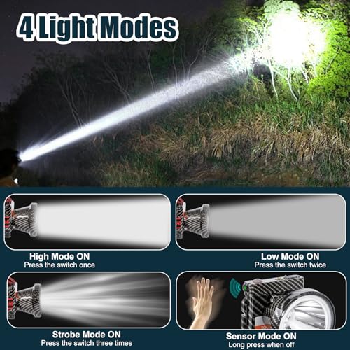 Super Lightweight Ultra-Thin LED Headlamp with Motion Sensor, 5000mAh Polymer Battery, 4 Modes with Battery Level Display IP65 Waterproof Perfect for Camping, Hiking, Fishing (YK-681Black White light) - color: YK-681Black White light