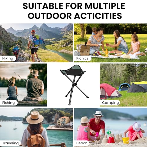 OUTSKIRT Camping Folding Tripod Stools Portable 2 Pack Extra Tall for Adults High Lightweight for Fishing Hiking Backpacking - color: Black and Grey