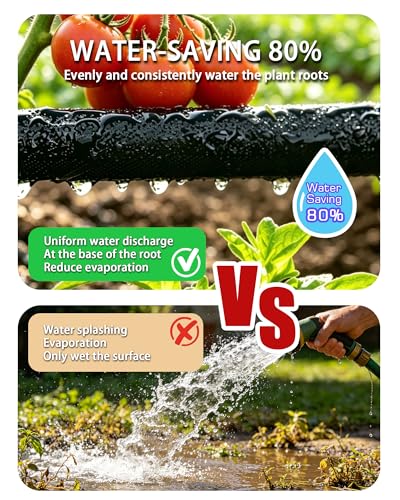 Flat Soaker Hose 50FT for Garden, Upgrade Drip Irrigation Hose with Anodized Metal Ends and Heavy Duty Double-Layer, Leakproof & Flexible Water Saving 80% Hose for Lawn, Beds, Vegetable - size: 50FT