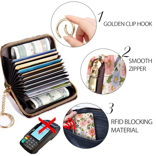 Yonlevres Credit Card Holder RFID Small Wallet Women Keychain Zipper - color: Floral