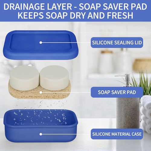 Leak Proof Soap Case,Large Silicone Travel Soap Holder,Portable Soap Box with Drainage Layer,Bathroom Shatter Proof,Suitable for Travel, Bathroom, Camping, Gym(Dark Blue) - color: Dark Blue