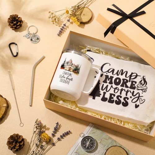3 Pcs Camping Gifts 17oz Insulated Mug Makeup Bag Keychain for Christmas - color: White, style: Camper