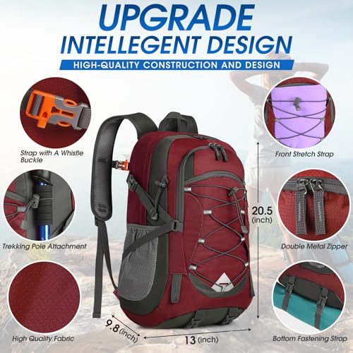 IGOLUMON Hiking Backpack 40L Packable Lightweight Camping Daypack Men Women | Multi-compartment storage Water-resistant Foldable Nylon Material Hiking Day pack for Camping Cycling Outdoor - color: Red