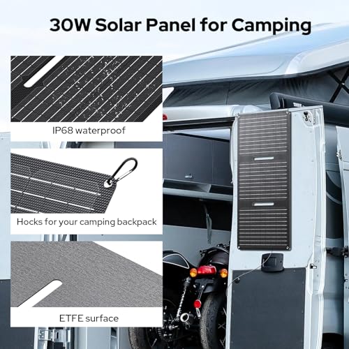 ENOFLO 30W Solar Panel Charger YT30 Foldable Solar Panel IP65 Waterproof Solar Charger with QC3.0 USB & DC Output(10 Connectors) 24% High Efficiency for Outdoor Camping - color: Gray