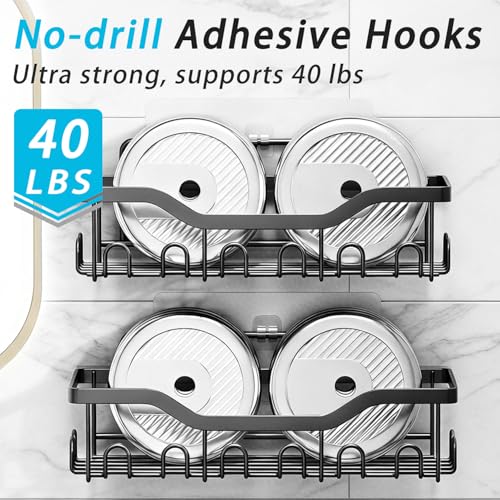 Fammart Adhesive Shower Caddy, 5-Pack Rustproof Stainless Steel Bathroom Organizer with 28 Hooks, No-Drill Large Capacity Shower Shelves for Bathroom Storage & Home Décor, Black - color: Stainless Steel, 5 Pack - Black