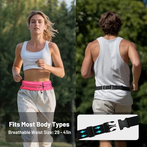MIER Running Belt for Women & Men, Fanny Pack with Marathon Bib Clip, Pink - color: Pink