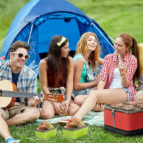 2 Pcs Collapsible Silicone Bowls with Lids, 500ml & 800ml Rectangular Foldable Food Storage Containers, Reusable Meal Prep Bowls, Microwave Freezer Safe, Ideal RV Camping Travel Accessories,Green - color: Green