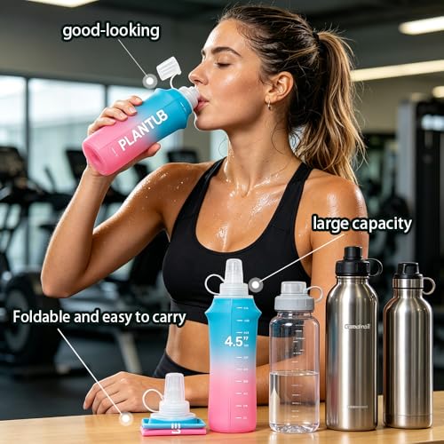 Soft Foldable Water Bottle, TPU, Collapsible Flask for Outdoor Sports, Gradient Blue and Pink - color: blue pink