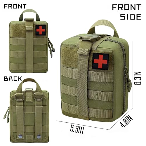 Tactical Molle IFAK Pouch – Tear Away Rip Away First Aid Medical Pouch, Large Capacity, Water-Resistant 900D Polyester, Horizontal, Multi-Compartment, EDC, Military Emergency Kit - color: Green