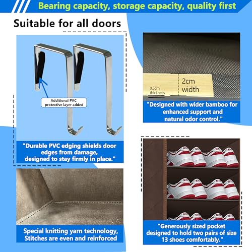 10 Tiers Shoe Organizer for Closet, 20 to 30 Pairs Shoe Rack Door - color: Coffee