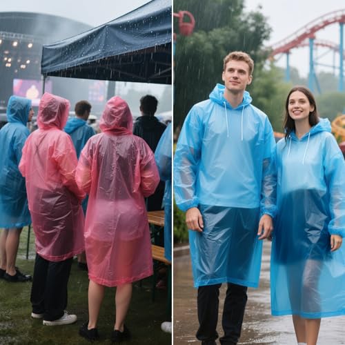 GAOHUI Disposable Rain Ponchos for Adult/Kid/Family Pack 4, Thicker Ponchos - color: Clear/Red/Yellow/Blue
