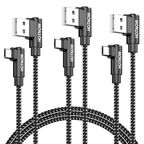 Right Angle USB A to Micro USB 90 Degree Cable 3FT 3Pack | 90 degree 3FT braided micro usb Supports 2.1A fast charging for Galaxy S7 S6 S5 power banks & Android Micro Connector - size: 3FT
