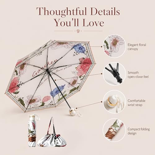 Manual Travel Umbrella with UPF 50+ UV Protection - color: MULTI-FLOWEROCEAN