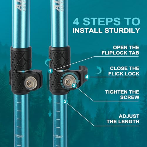 AISUNOURDOOR Lightweight Adjustable Trekking Poles, Aluminum Collapsible Travel Hiking or Walking Sticks for Women Children, with One Disposable Raincoat - color: Blue 2