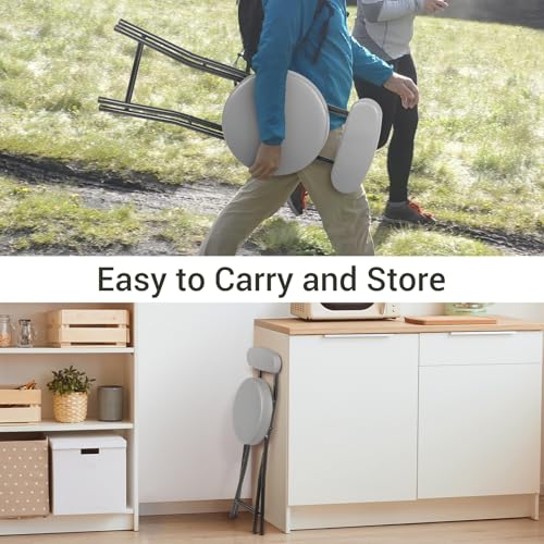 Folding Bar Stool Collapsible - 19 Inch with Backrest 2 Pack Grey - color: Grey-set of 2-19.2inch