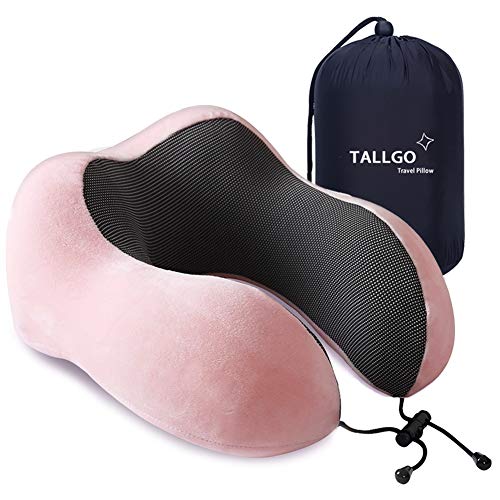 TALLGO Travel Pillow, Best Memory Foam Neck Pillow Head Support Soft Pillow for Sleeping Rest, Airplane Car & Home Use (Pink) - color: Pink