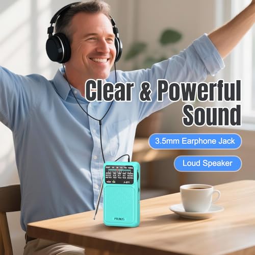 PRUNUS J211 Portable Radio AM FM, USB C Charging and AA Battery Operated - color: Blue