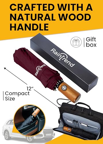 Raintrend Windproof Travel Umbrellas for Rain Automatic +10% Bigger Canopy Strong Frame Compact Folding Portable Umbrella for Women Men Backpack Purse - color: N Burgundy
