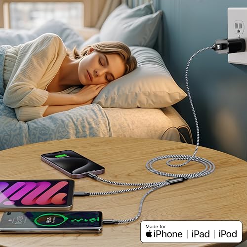 Multi Charging Cable 10ft 2Pack 3 in 1 Charger Cord, Long Multiple Cable | Nylon Braided Cable USB Charging Cable Multi Phone Charger Cord with Type C Micro Lightning for Apple iPhone17-5 Cell Phones - color: Black/Grey-10ft