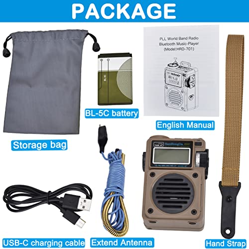 Radio, Bluetooth Speaker Support MicroSD Card, FM MW WB Shortwave Receiver with NOAA Alerts and Sleep Timer, Rechargeable Retro Digital Radios with Backlit and Alarm for Camping HRD701 - color: Brown