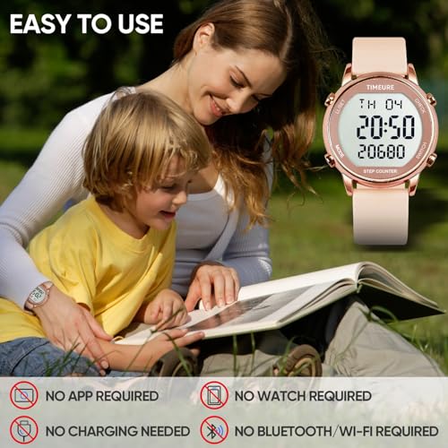 TIMEURE Pedometer Watch for Women Step Counter for Walking No App TU-2509 - color: white