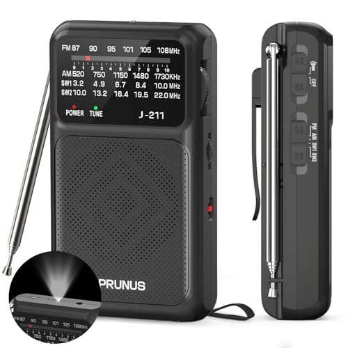 PRUNUS J211 Portable Radio AM FM, USB C Charging and AA Battery Operated - color: Black