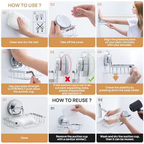 LEVERLOC Soap Dish, Soap Bar Holder for Shower Suction Cup Wall Mounted - color: Silver, size: 5.7" * 4.8"