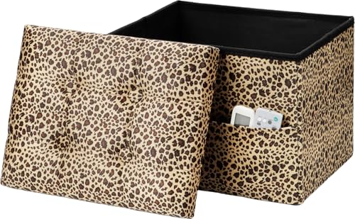 AmasSmile Ottoman with Storage,17" Folding Velvet Foot Rest Chest,Leopard - color: Leopard Print, size: 17"*13"*13"inch