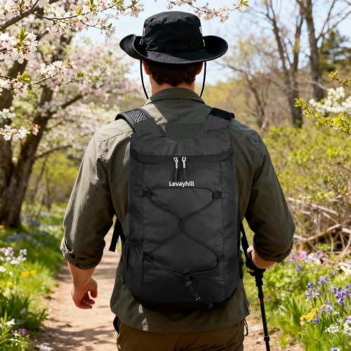 levayhill 16L Foldable Hiking Backpack,Small Packable Daypack,Black | Lightweight ,Outdoor Collapsible Rucksack,Ultralight Folding Back Pack, Water Repellent, Men Women Travel Gym, Easy Carry-on - color: Black