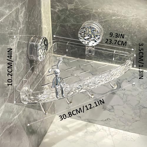 Corner Shower Caddy Suction Cup, Wall Mounted Suction Shower Rack Organizer, No Drilling Shower Shelf, Clear Basket with 4 Movable Hooks, Bathroom Storage Rack (clear, 90°corner) - style: Corner size, 1 piece