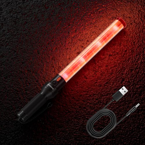 E-riding 16 Inch Rechargeable Red Traffic Wand with 2 Flashing Modes | Traffic Control Baton for Airport, Parking, Car Directing - size: 1 Pack