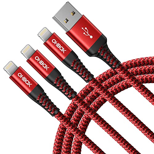 USB to Lightning Cable [Apple MFi Certified] iPhone Charger Cord 6FT, 3Pack | Durable Heavy Duty Fast Charging Apple Charging Cord for iPhone 14 13 12 11 X XS XR SE 8 7, iPad Pro, Air, mini, iPod - Red - color: Red, size: 6FT, style: USB to Lightning