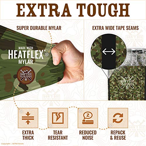 Don’t Die in The Woods – Emergency Sleeping Bag with Hood - color: Woodland Camo