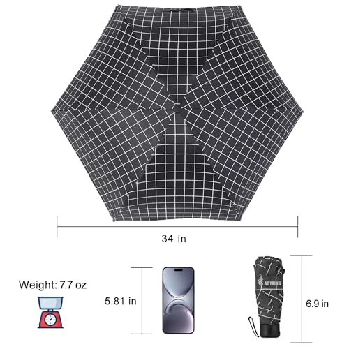 GAOYAING Compact Travel Umbrella with Case Sun&Rain Lightweight Small and Compact Suit for Pocket 34 Inches - color: Black Grid Pattern, size: 34 Inches