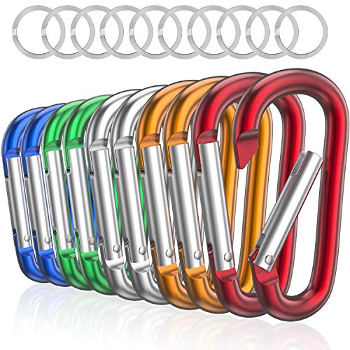 sprookber 3" Aluminum Carabiner D Ring, Caribeener Clips, Spring Snap Hook for Keychain Clip, Set of 10 - color: Multicolor