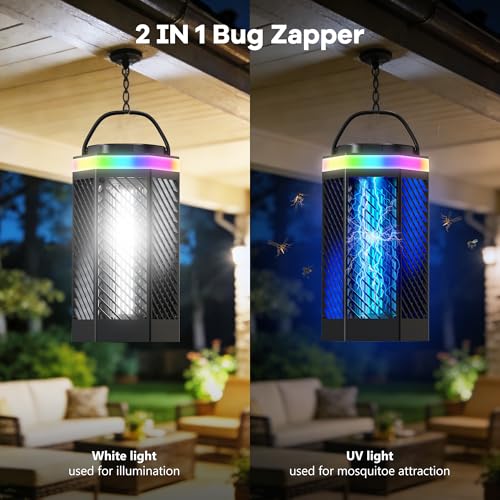 Bug Zapper Outdoor Indoor, Rechargeable Mosquito Zapper with 8000mAh Battery & LED Night Light, USB Charging Electric Fly Zapper, Portable Fly Trap Fly Killer for Patio, Backyard
