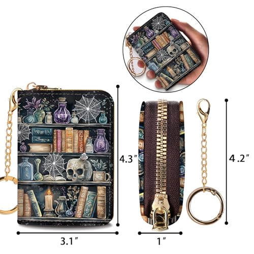 Yonlevres Credit Card Holder RFID Small Wallet Women Keychain Zipper - color: 0 Goth Bookshelf