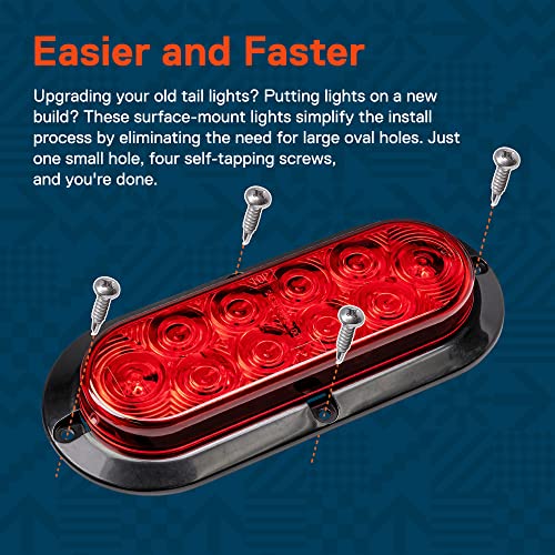 TRUE MODS 2pc 6" Red Oval LED Trailer Tail Light for RV Truck Flatbed | DOT FMVSS 108, Surface Mount, IP67 Submersible, Park & Turn Signal, LED Trailer Tail Brake Lights, Stop Turn Tail Park Brake - color: Red, size: 2 Pack