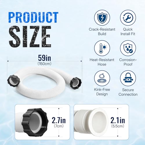 29060E 1.5" White Pool Pump Hose Replacement | Compatible with Intex Sand Filters/Saltwater Systems & Coleman Above Ground Pools 59" Long Polyethylene Spiral Hose - 2Pack - color: White