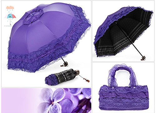 Honeystore Princess Lace Ultraviolet-Proof Folding Umbrella Anti-uv Dome Parasol - color: Style1 Purple