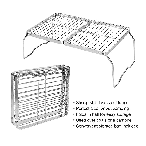 REDCAMP Folding Campfire Grill 304 Stainless Steel Grate, Adjustable Height Portable Camping Grill with Carrying Bag for Outdoor Cooking BBQ - size: 15"x9"