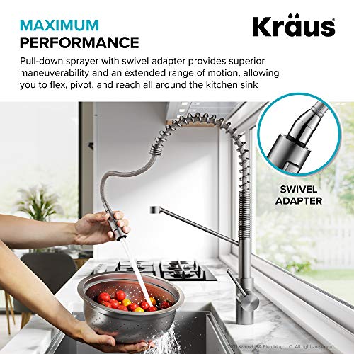 KRAUS Oletto Commercial Style Single Handle Pull Down Kitchen Faucet with QuickDock Top Mount Installation Assembly in Spot Free Stainless Steel, KPF-2631SFS - color: Spot-Free Stainless Steel, style: Commercial Style Faucet