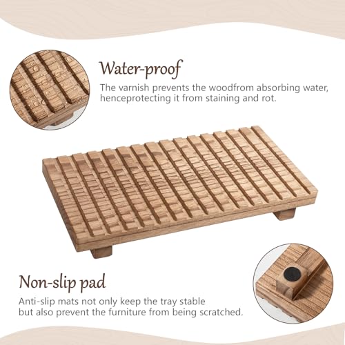 Bathroom Tray Rustic Farmhouse Decor Wood Stand, 10" * 4.5" Brown | Waterproof, Lightweight, Easy Clean, Wood Riser Kitchen soap holder Accessories for Office Desk, Vanity, Counter, Sink - color: Brown, size: 11" x 5.5" x 1.6"