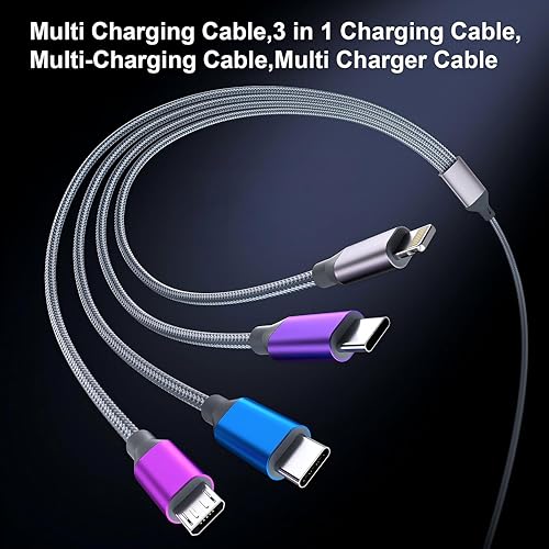 Multi Charging Cable 4ft 2Pack 4 in 1 Charger Cord,Doub Tyep-C Rapid Cable | Nylon Braided Cable USB Charging Cable Multi Phone Charger Cord with Type C Micro Lightning for Apple iPhone17-5 Cell Phones - color: Grey-4in1