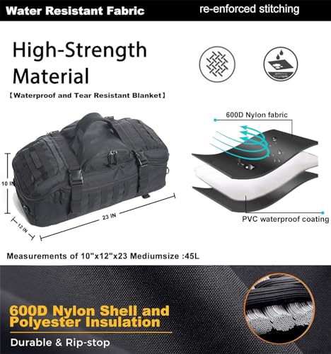 3-in-1 Gym Bag Duffle Bags Backpack - Travel Bag with Shoes Compartment - color: Black, size: 45l
